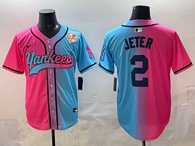 Men New York Yankees #2 Jeter Blue pink Game 2025 Nike MLB Jersey style 008